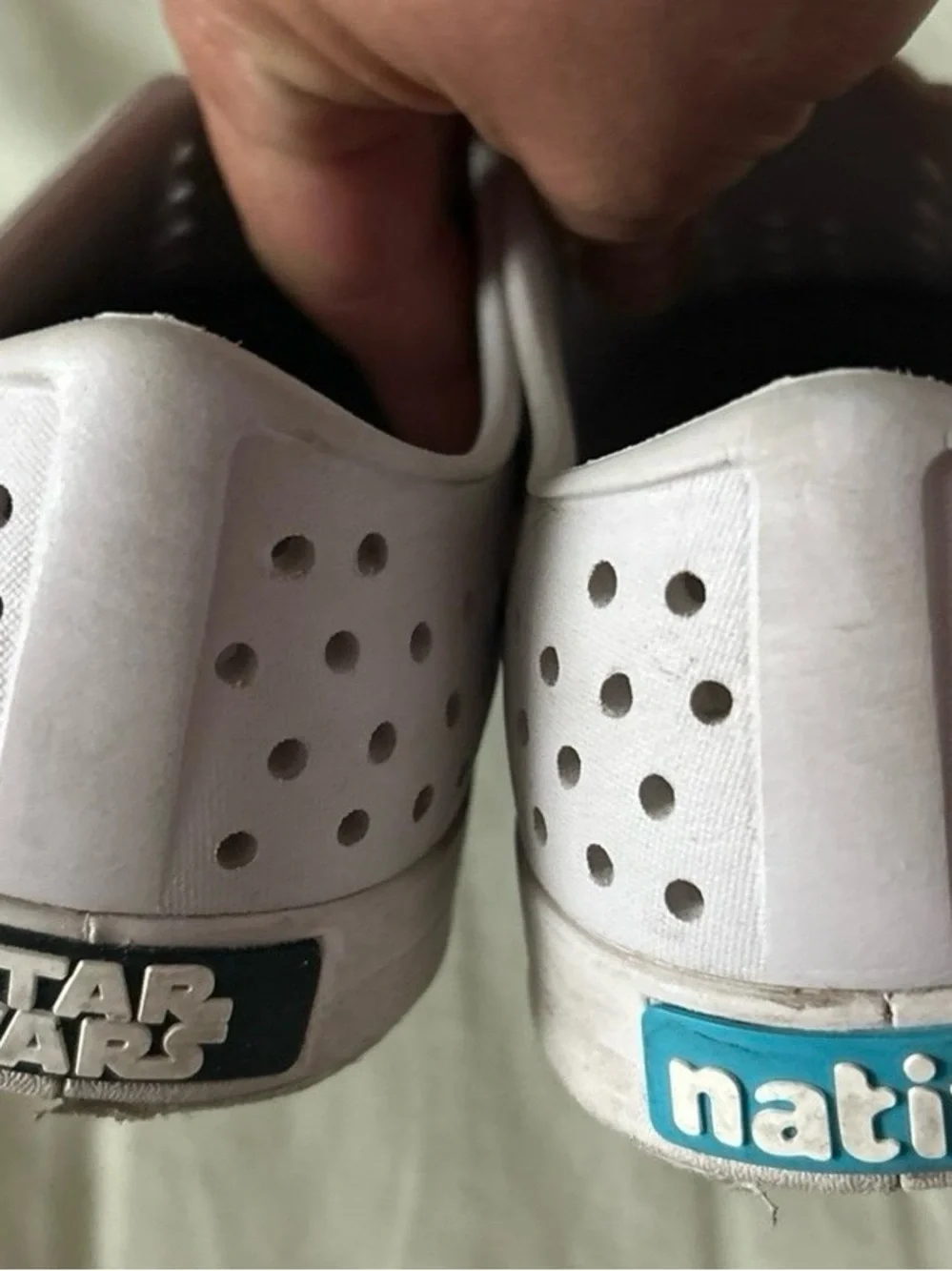 Native Jefferson Slip-On Shoes in White with Green Side Panels, J4